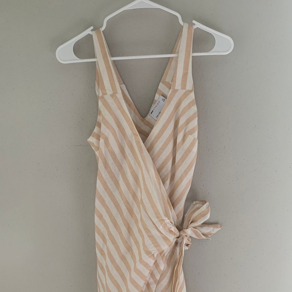 Neutral White, Beige, Sand, Beach Linen Cross Over Wrap Side Back Tie Tank Dress
